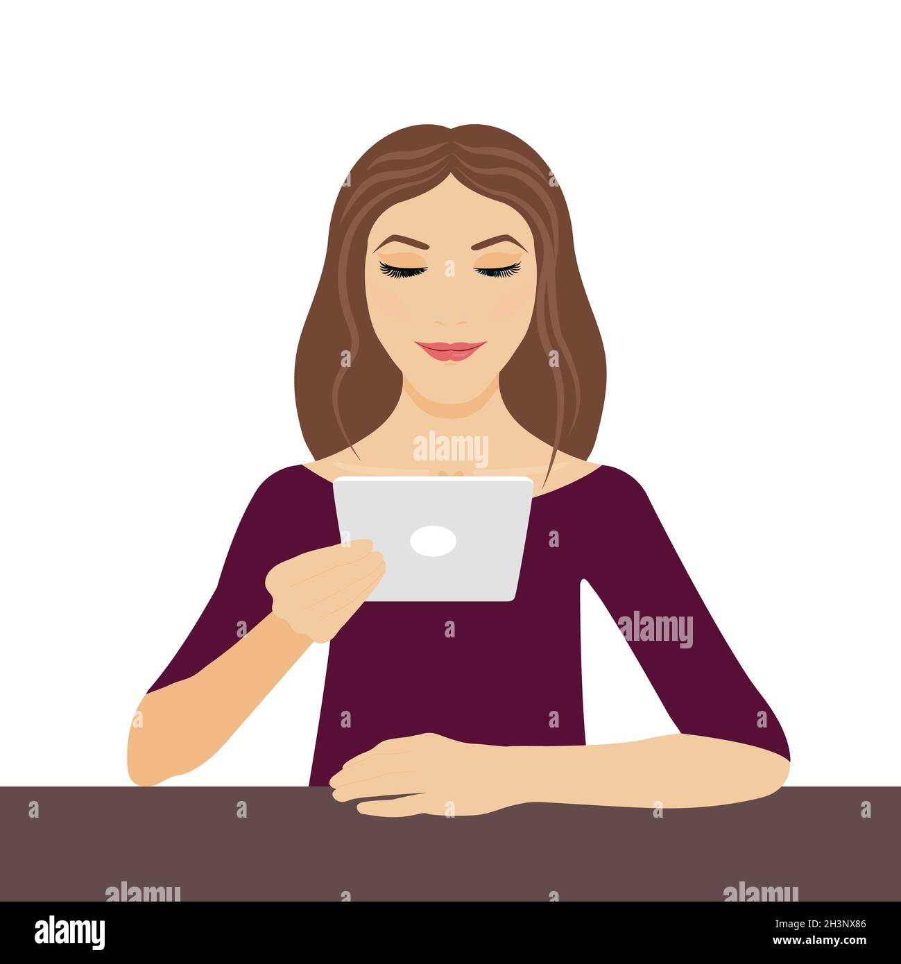 Woman looking at a tablet, illustration Stock Photo