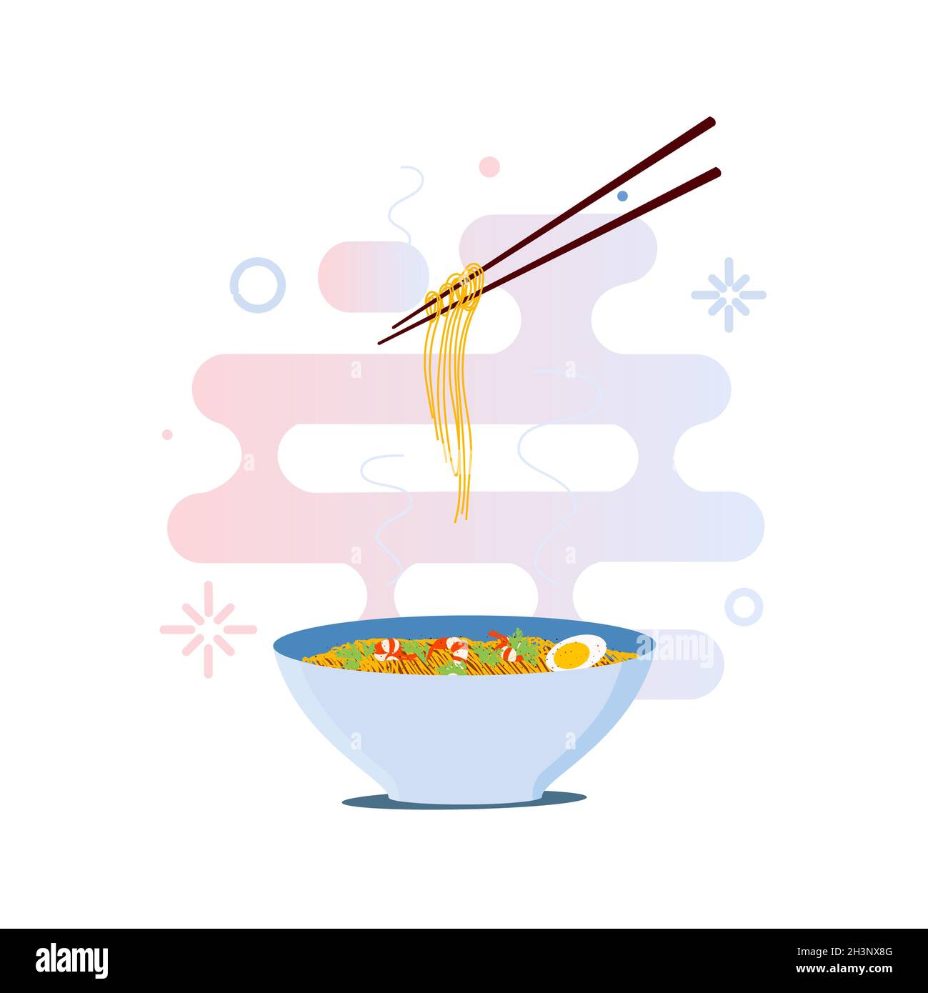 Noodles and chopsticks, illustration Stock Photo