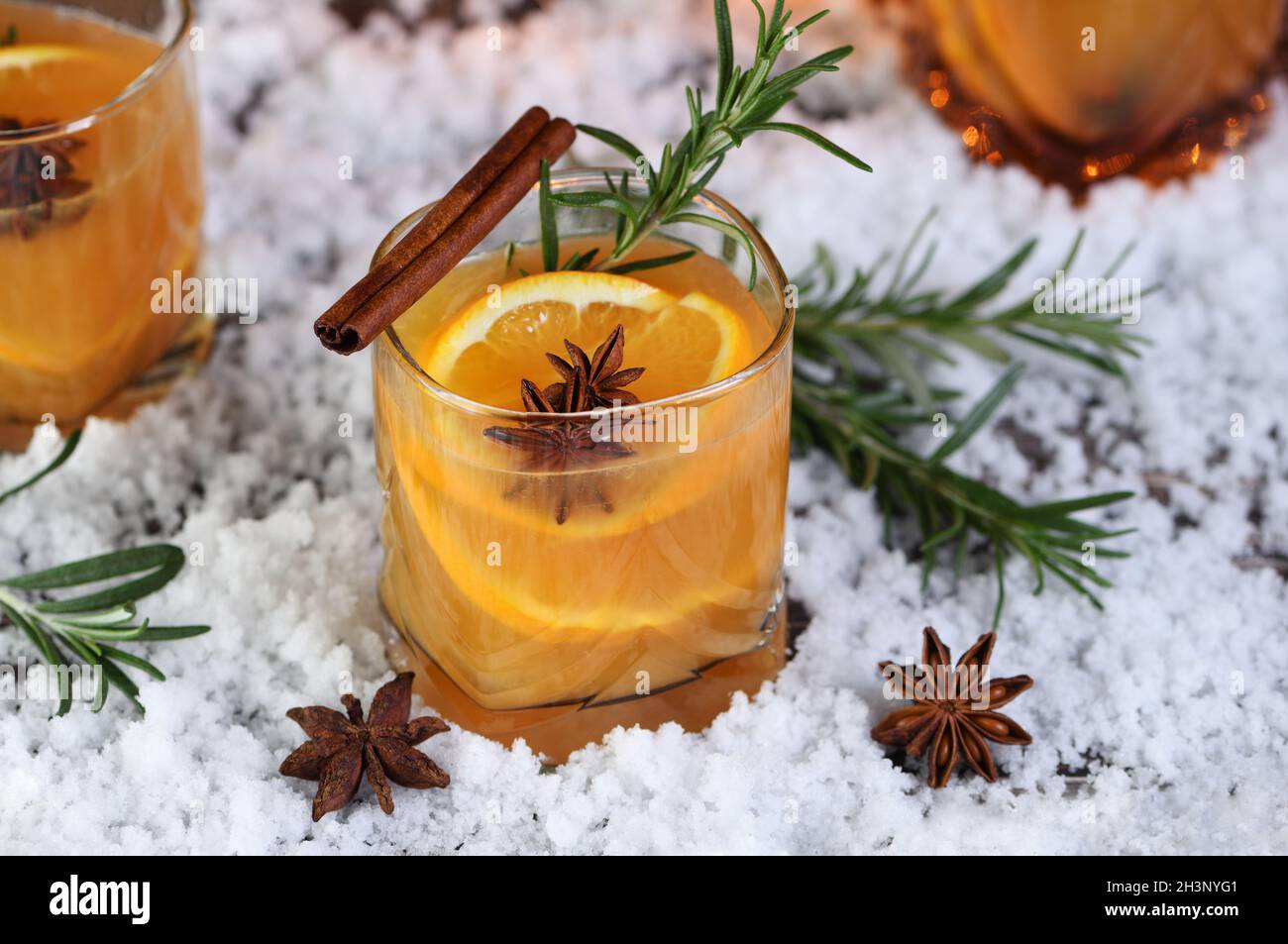 Negroni cocktail. Bourbon with cinnamon with oranges juice and star