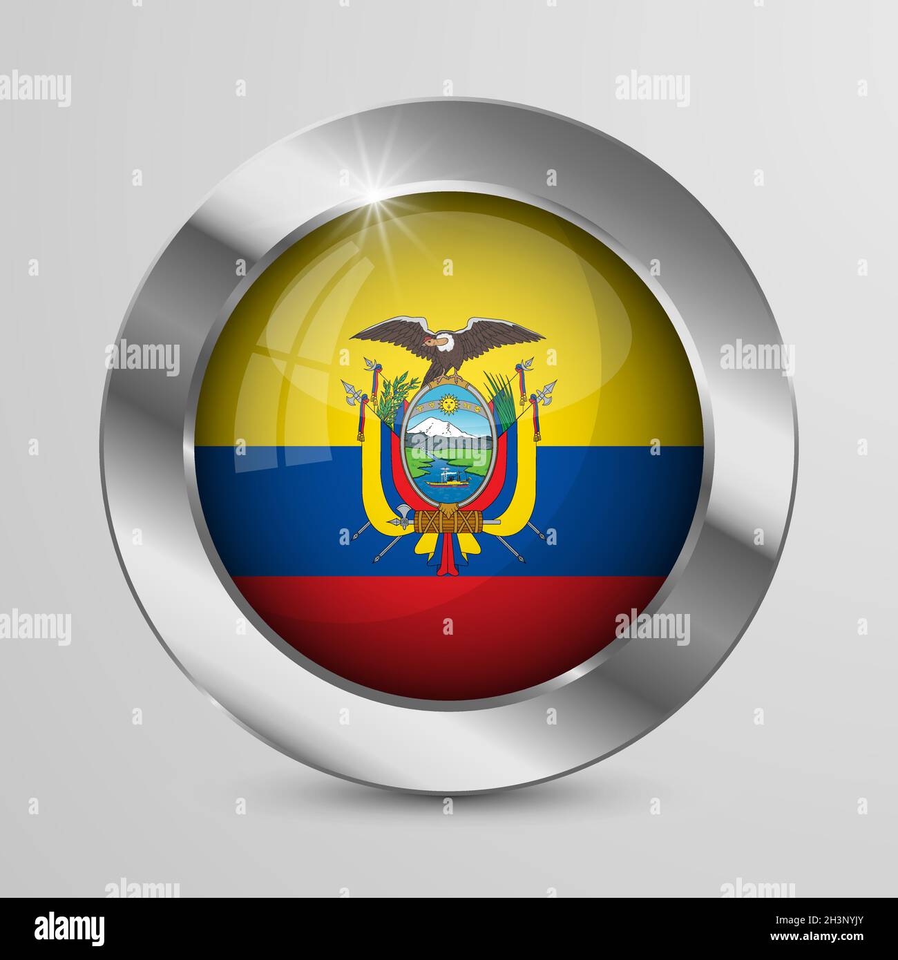 EPS10 Vector Patriotic Button with Ecuador flag colors. An element of impact for the use you want to make of it. Stock Vector