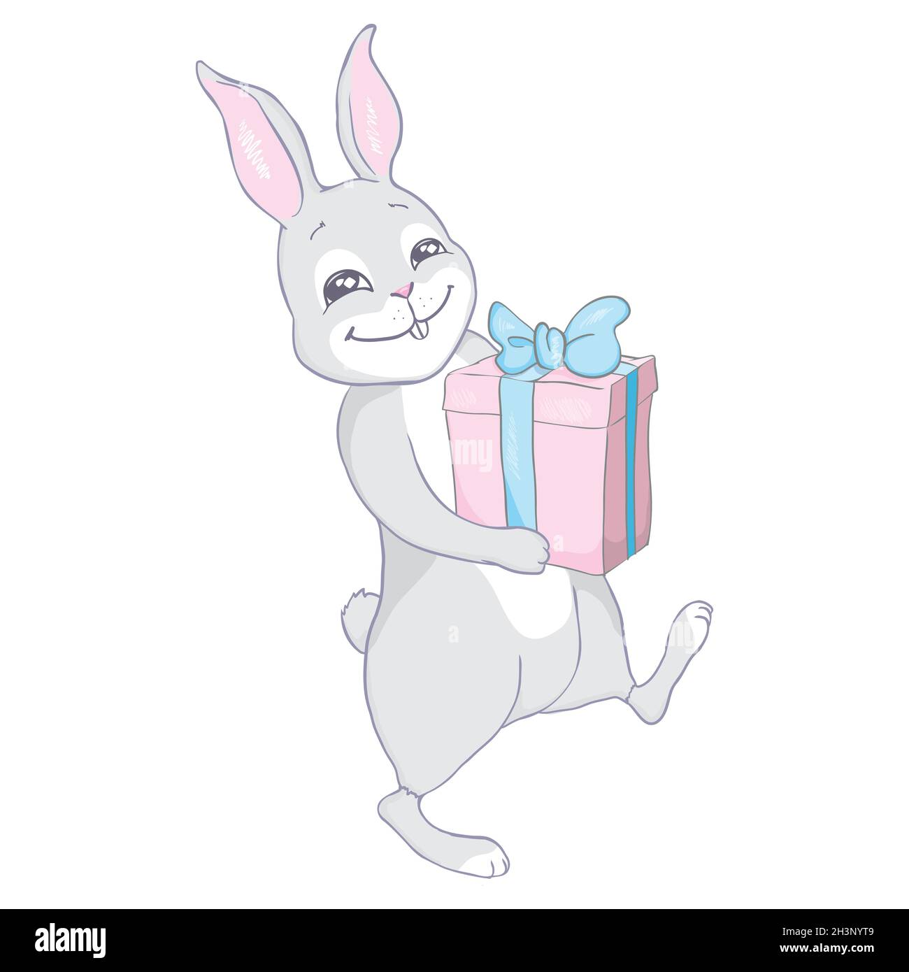 Hand Drawn Cute Bunny, print design rabbit, children print on t-shirt. Vector, illustration Stock Vector