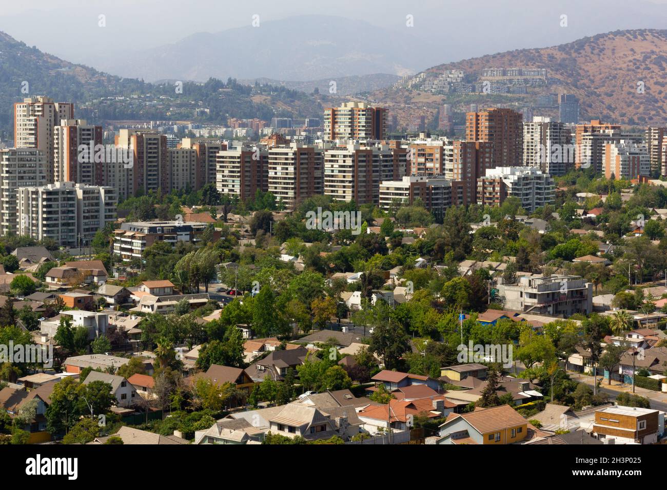 View of Santiago city residential neighborhood on sunny day in Chile Stock Photo