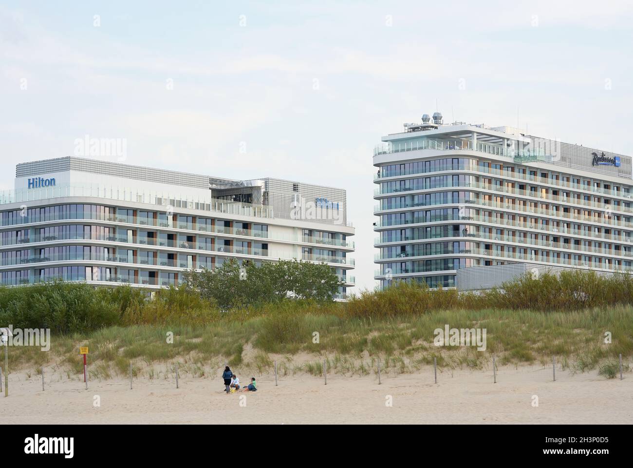 Hotels of the Hilton and Radisson hotel chains on the beach of Swinoujscie on the Polish Baltic Sea Stock Photo