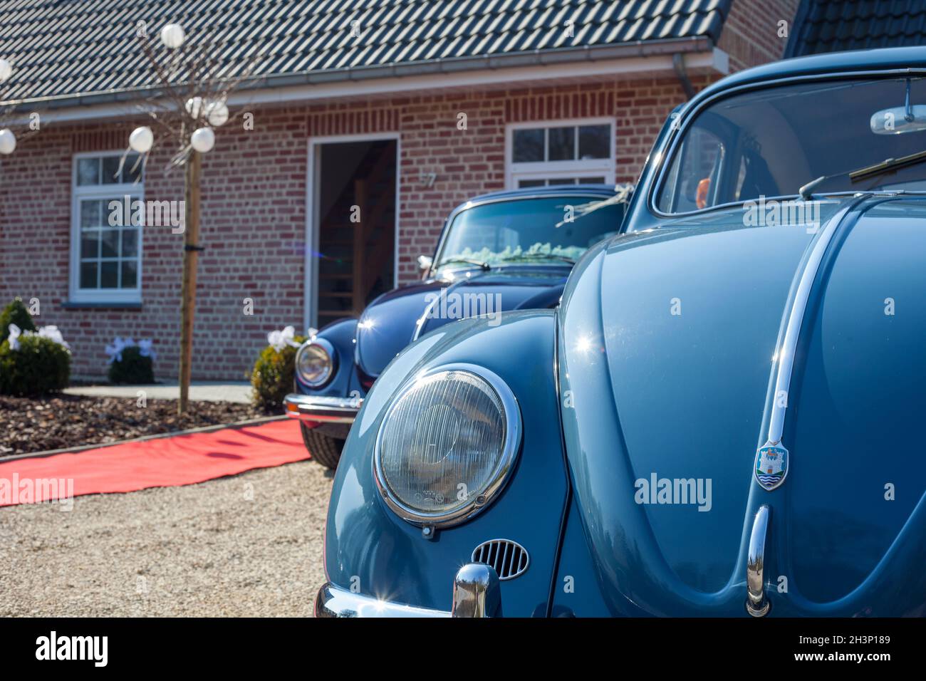 Antwerp, Belgium, March 2009 Two blue German classic cars. Volkswagen