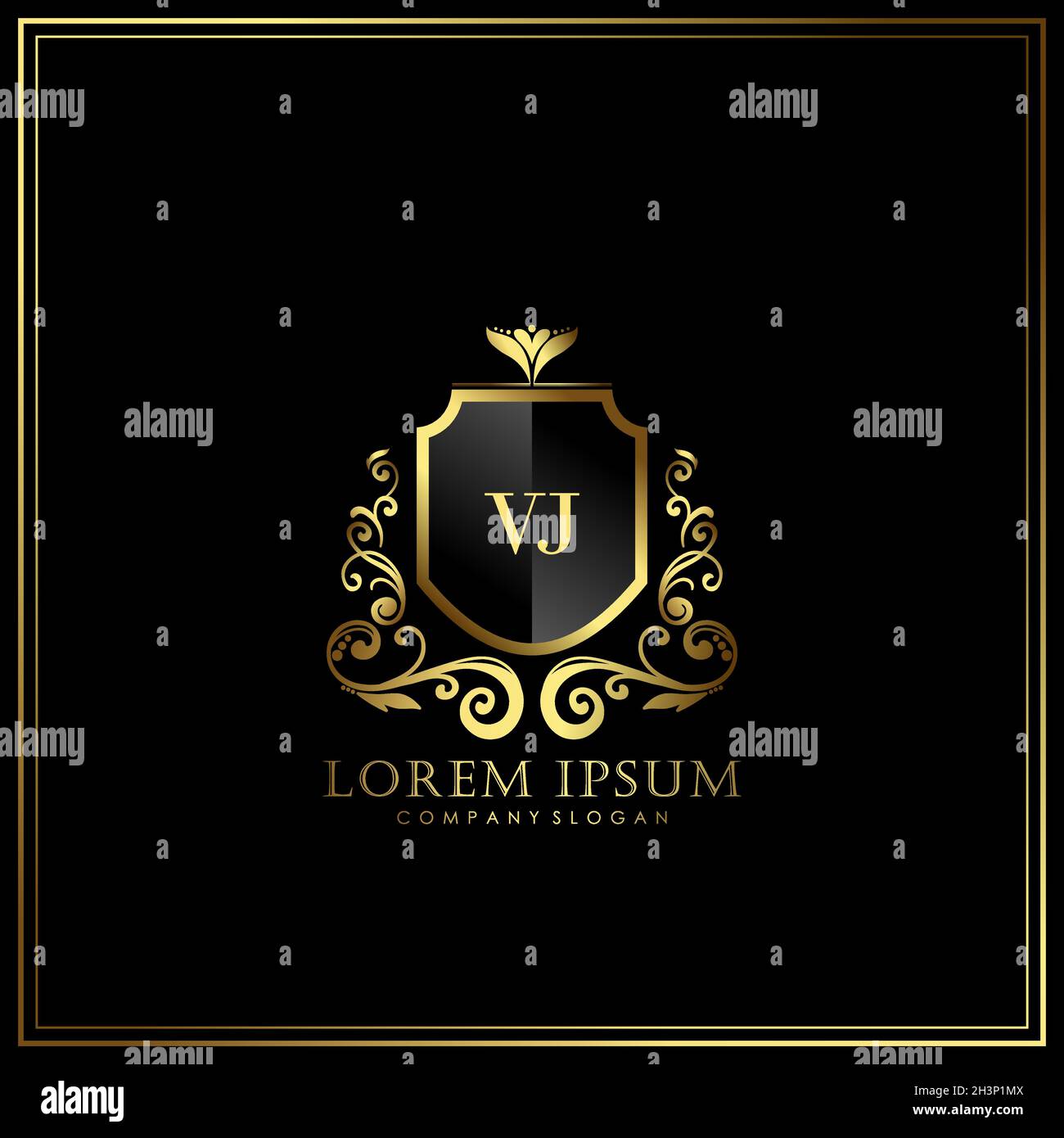 VJ Initial Letter Luxury Logo template in vector for Restaurant, Royalty, Boutique, Cafe, Hotel, Heraldic, Jewelry, Fashion and other vector illustrat Stock Vector