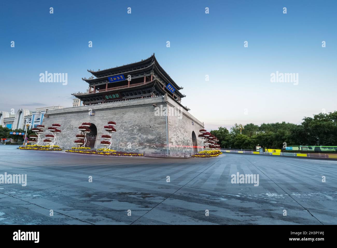 Zhangye drum tower in early morning Stock Photo