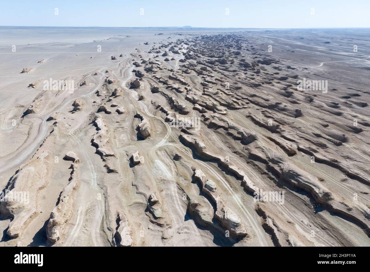 Aerial view of wind erosion terrain landscape Stock Photo