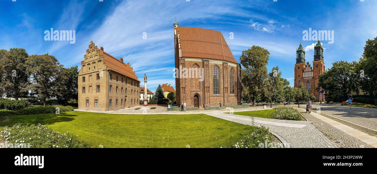 Poznan, Poland - August 09, 2021. Area of Poznan Cathedral - Bazylika Archikatedralna sw. Apostolow Piotra i Pawla Stock Photo