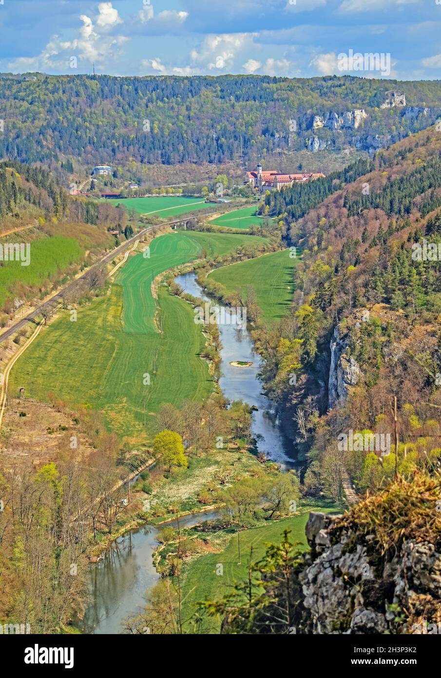 Danube Valley with Beuron Monastery, district Sigmaringen Stock Photo ...