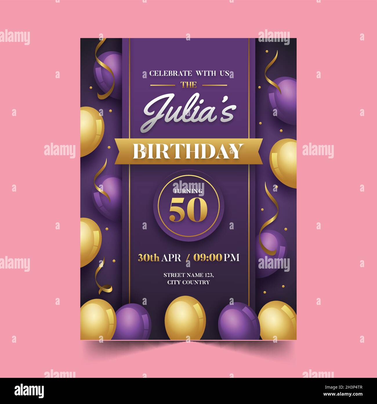gradient elegant balloons birthday invitation vector design