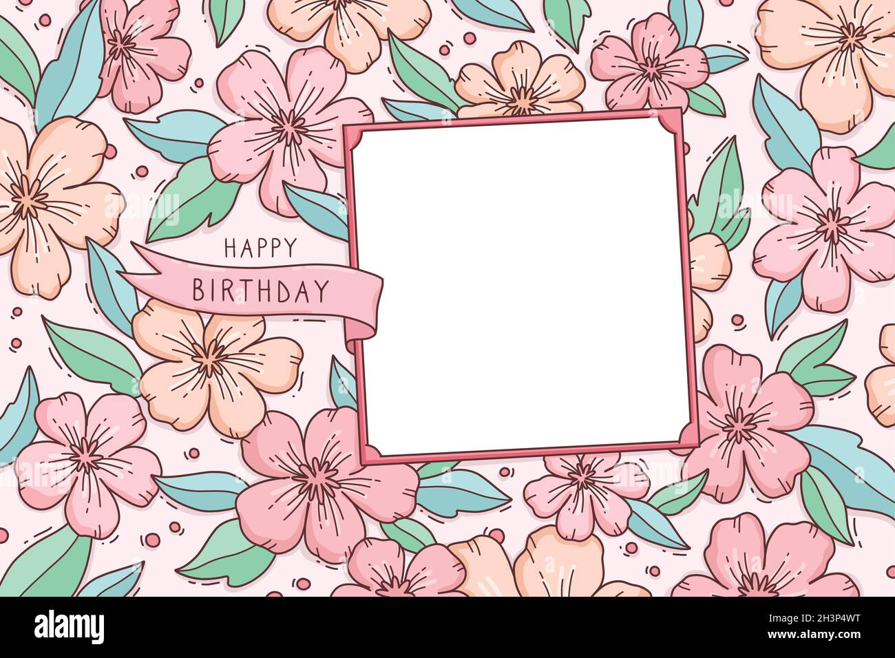 floral background with happy birthday greeting vector design