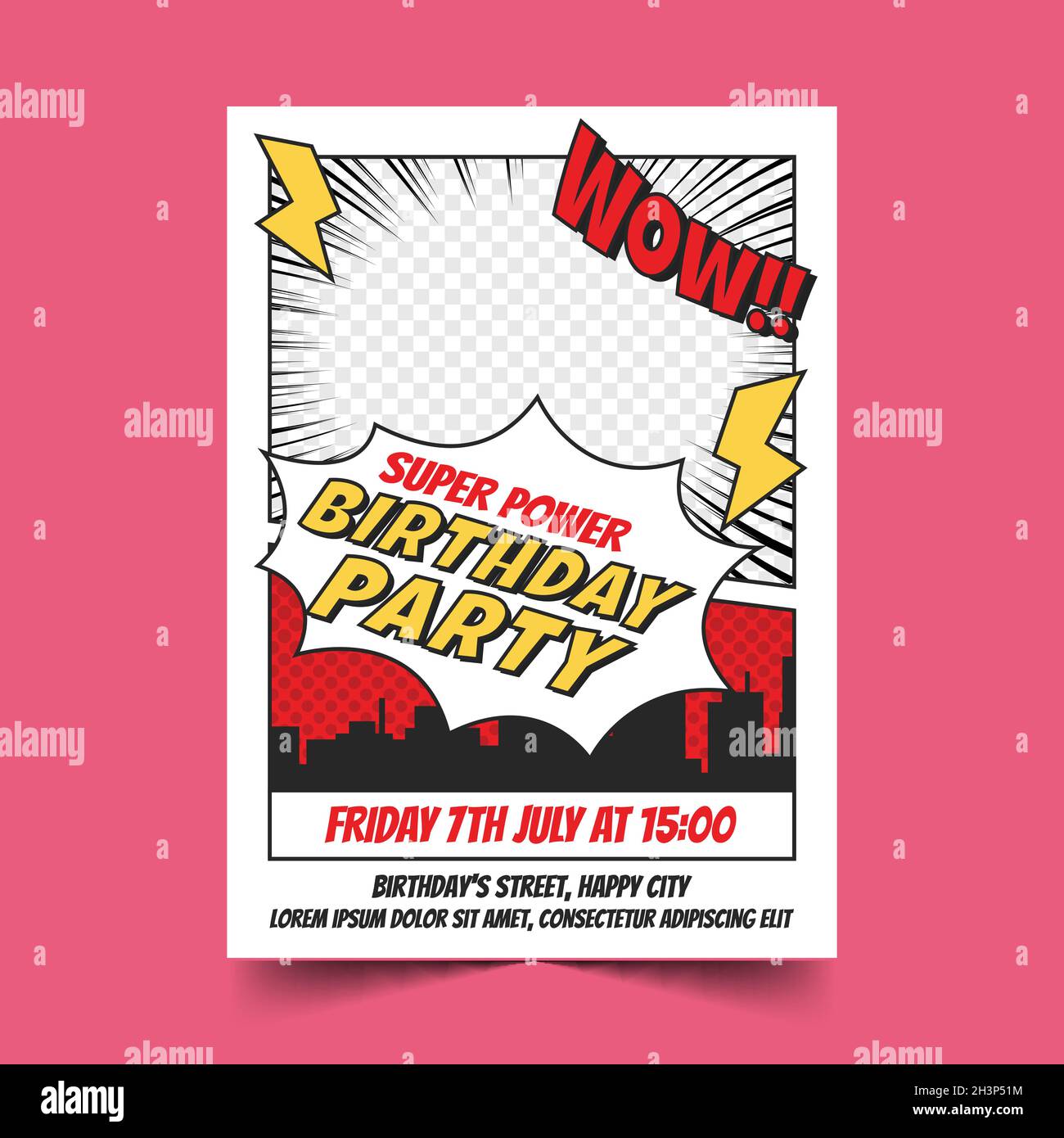 organic flat superhero birthday invitation template vector design