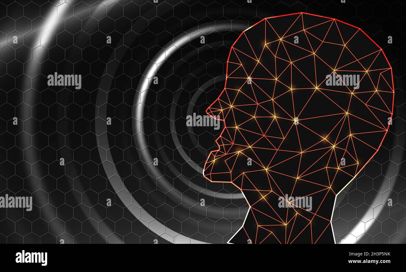 Artificial intelligence concept with digital human face Stock Photo