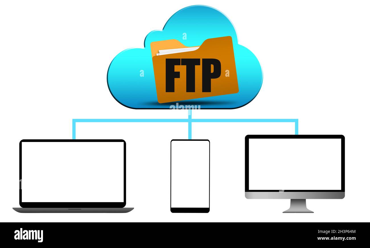 File transfer protocol concept with computing divices Stock Photo