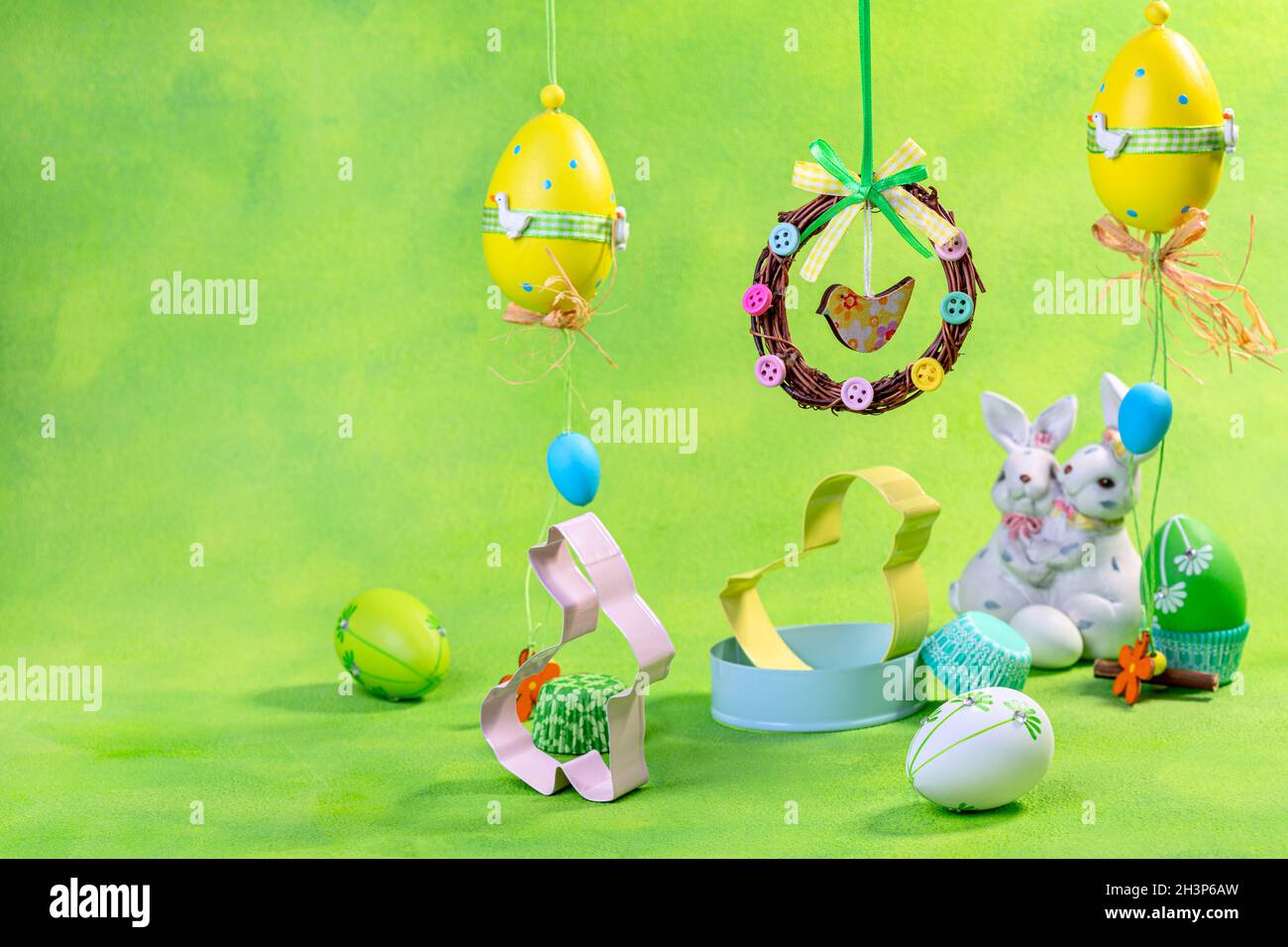 Easter eggs and cookie molds. Stock Photo