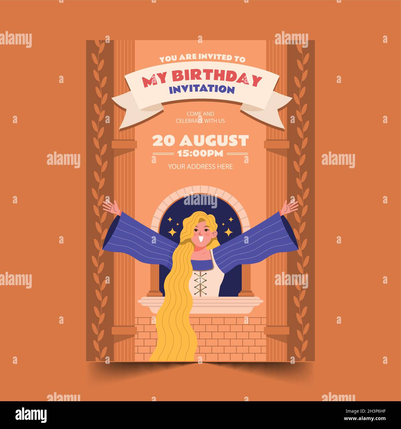 flat rapunzel birthday invitation vector design illustration Stock ...