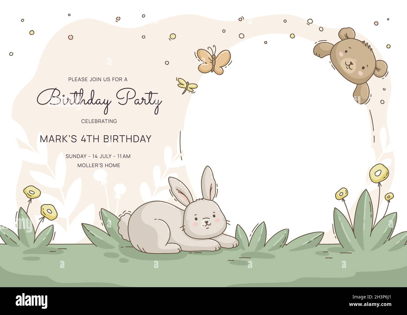 hand drawn animals birthday invitation template with photo vector design  illustration Stock Vector Image & Art - Alamy