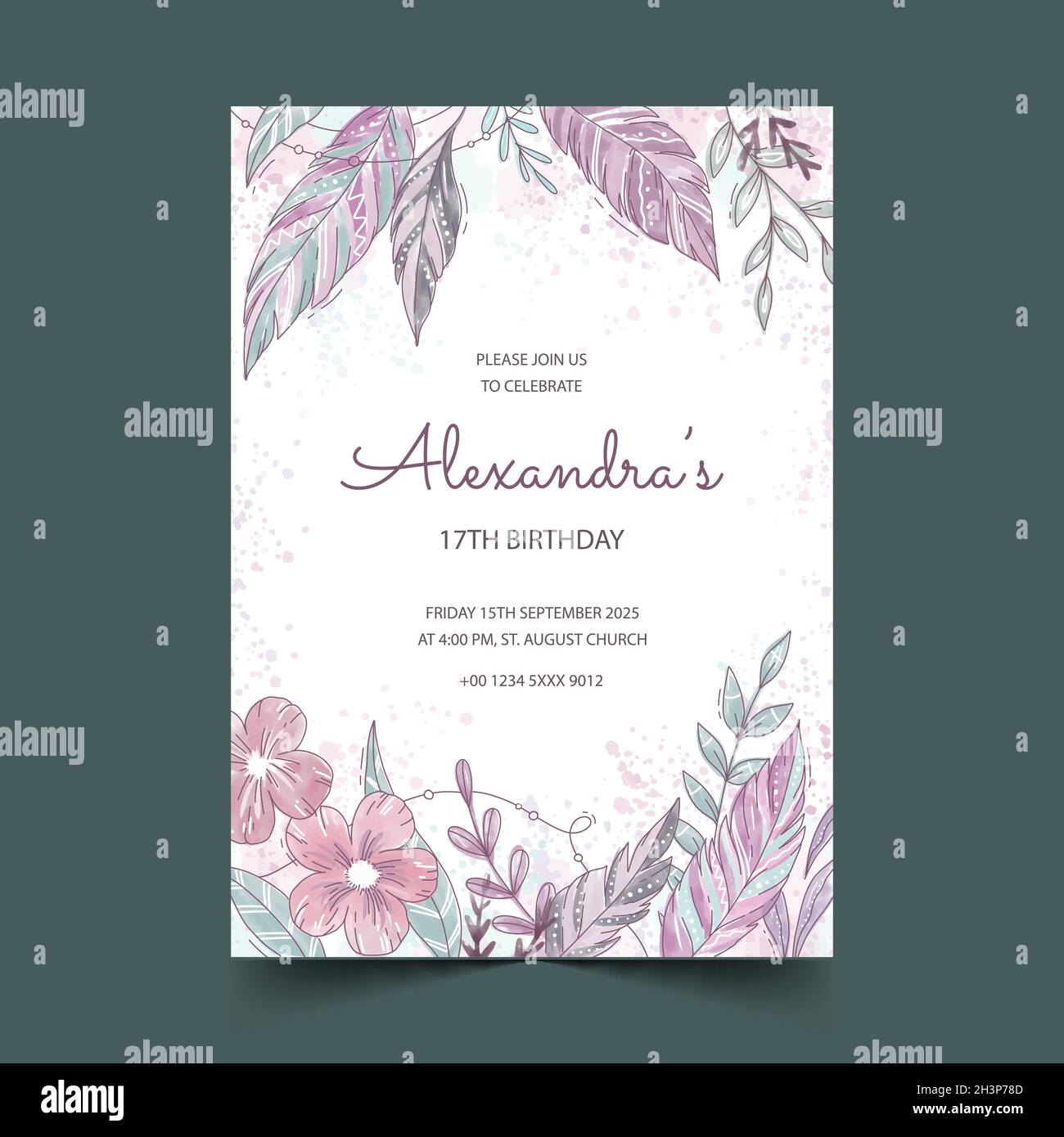 hand drawn boho birthday invitation template vector design illustration ...