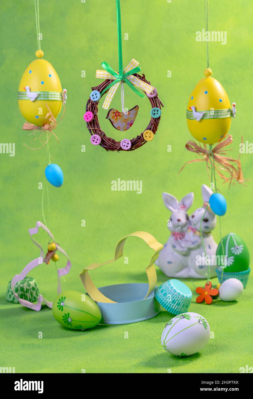Easter eggs and cookie molds. Stock Photo