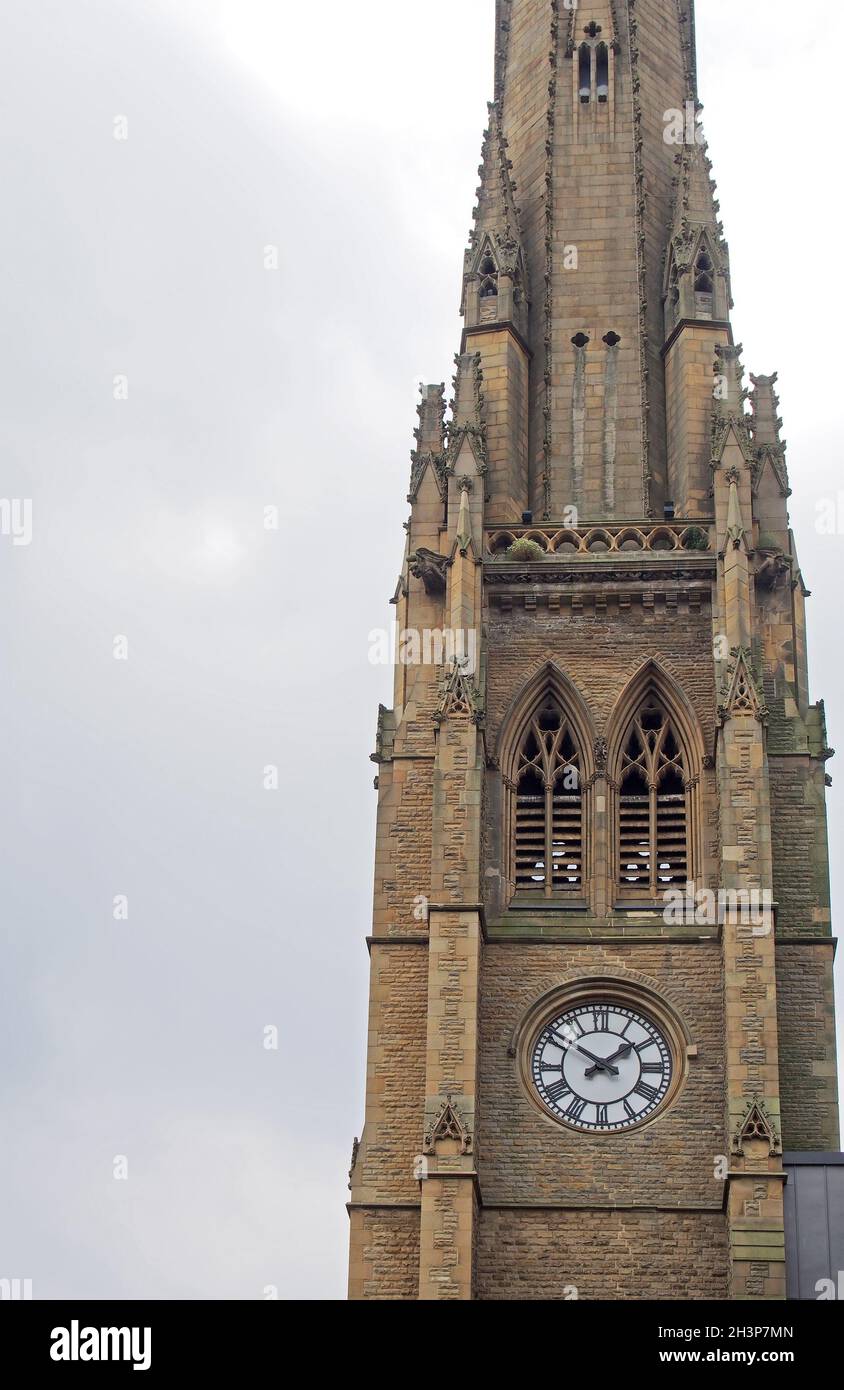 He tower of the demolished victorian square church in halifax west yorkshire next to the piece hall Stock Photo