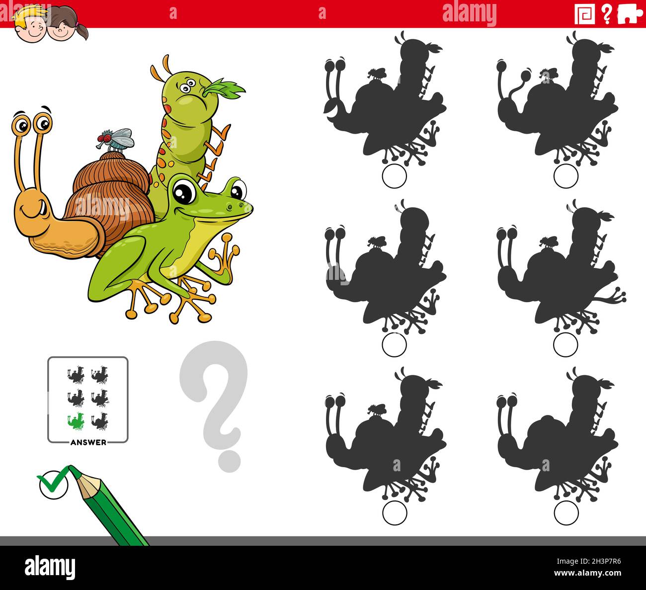 Educational shadows game with cartoon animal characters Stock Photo - Alamy