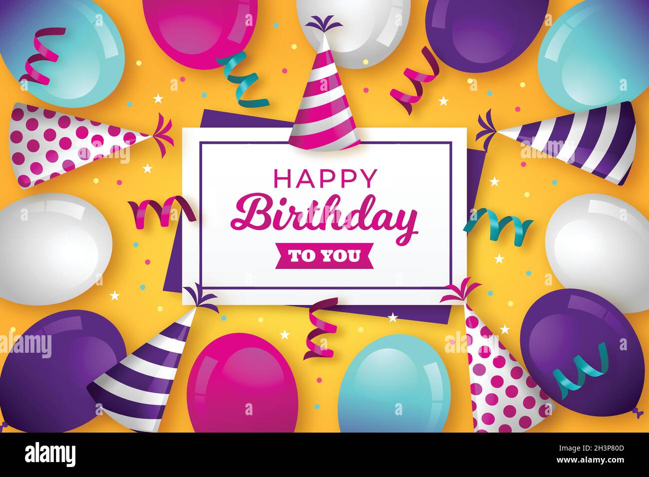 happy birthday you with balloons confetti vector design illustration ...