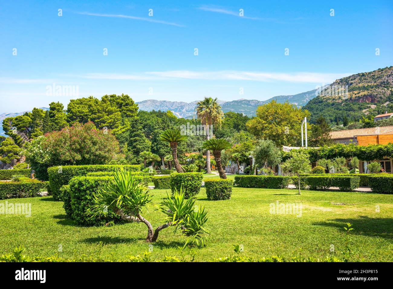 Park in Sveti Stefan Stock Photo - Alamy