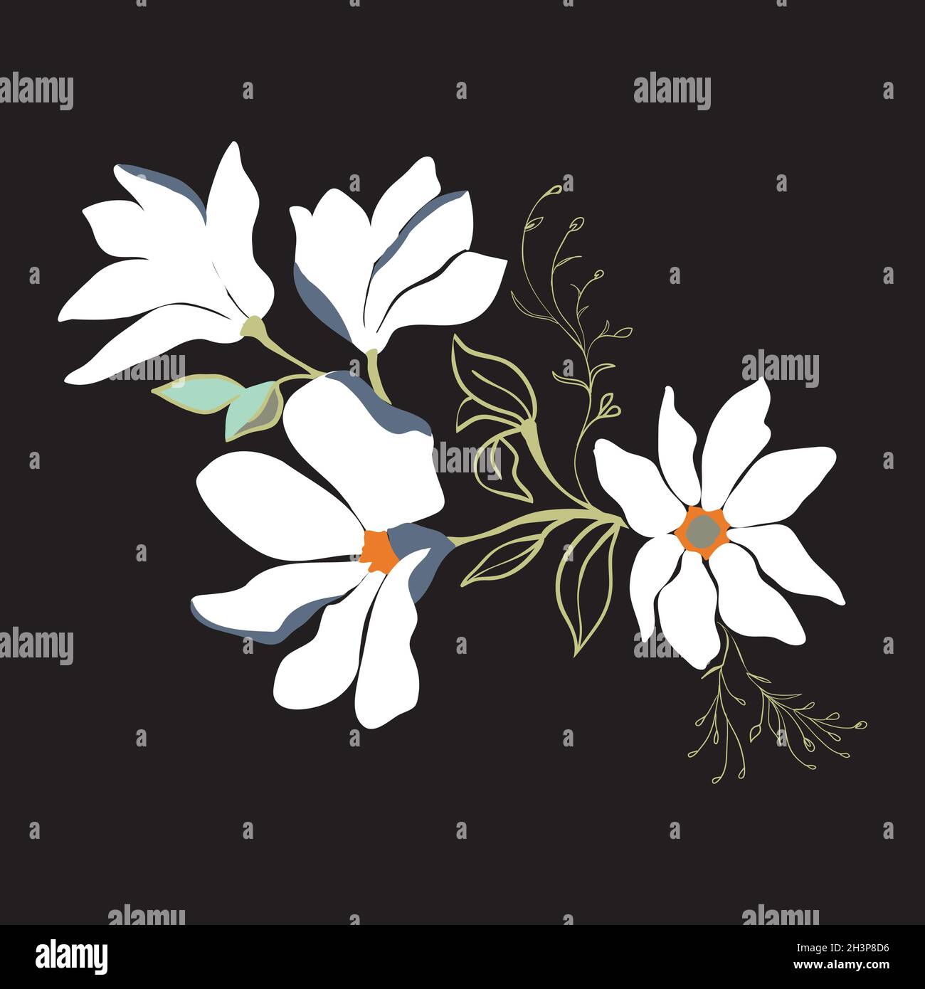 Magnolia flowers. Beautiful spring illustration Stock Vector Image ...