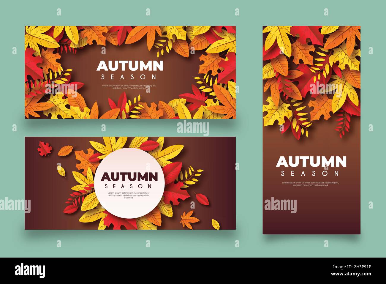 collection realistic autumn banners vector design illustration Stock ...