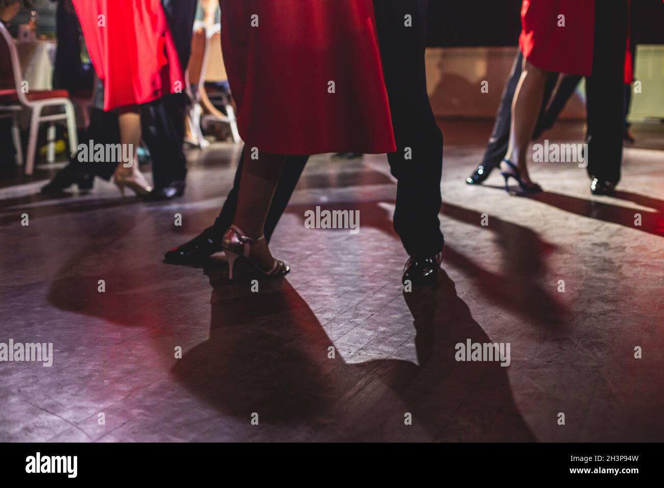 Dancing shoes of young couple, Couples dancing traditional latin argentinian dance milonga in