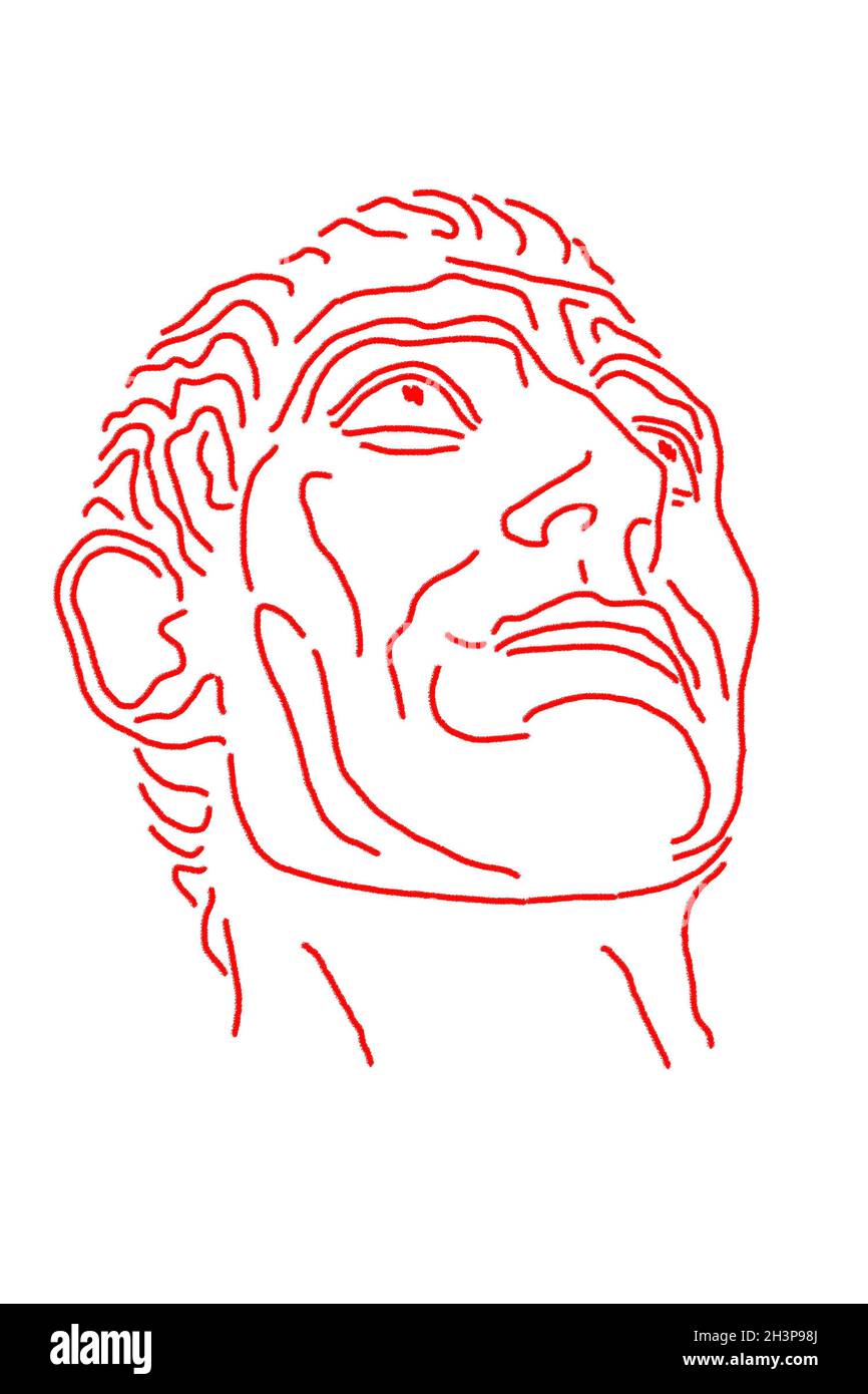 Line drawing of surreal face. Modern art creative image with strict stern man. Crazy contemporary drawing in modern cubism style Stock Photo