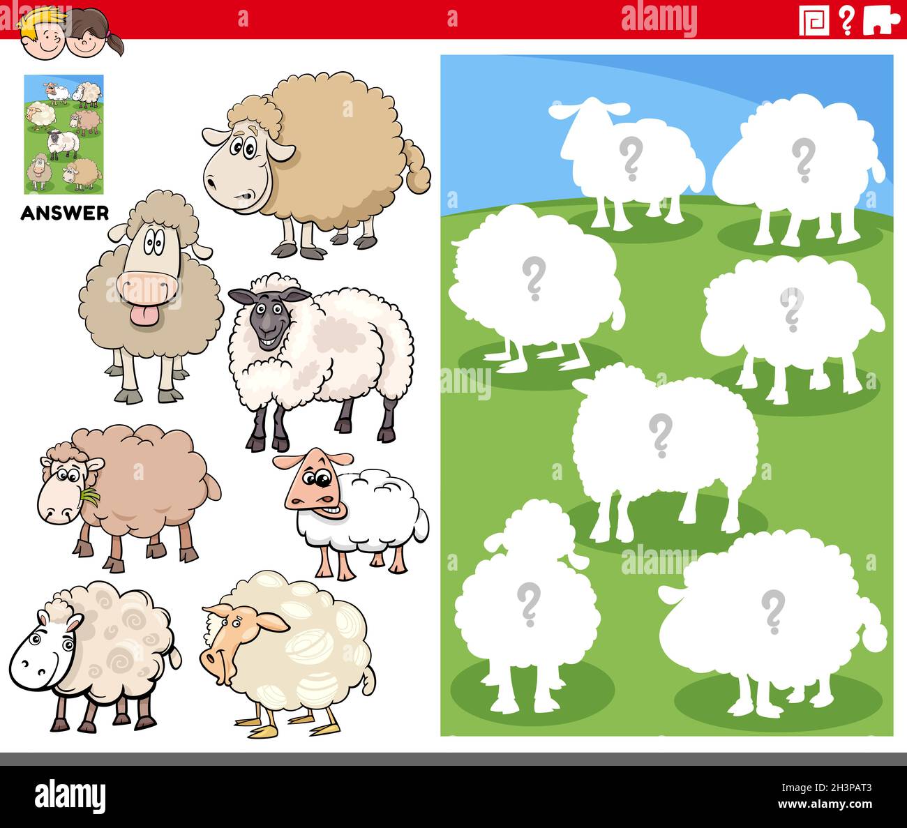 Matching shapes game with cartoon sheep characters Stock Photo - Alamy