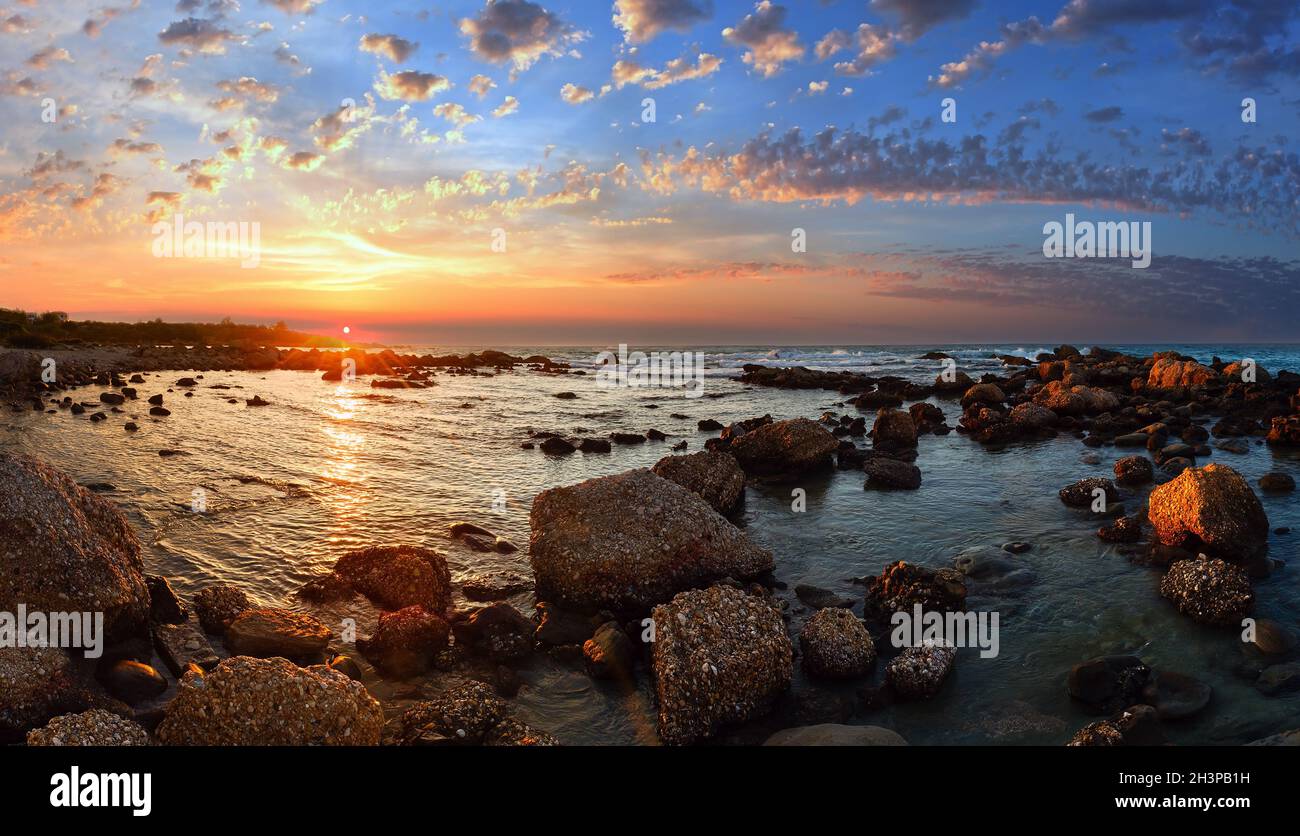 Summer coastline sunset, Greece Stock Photo