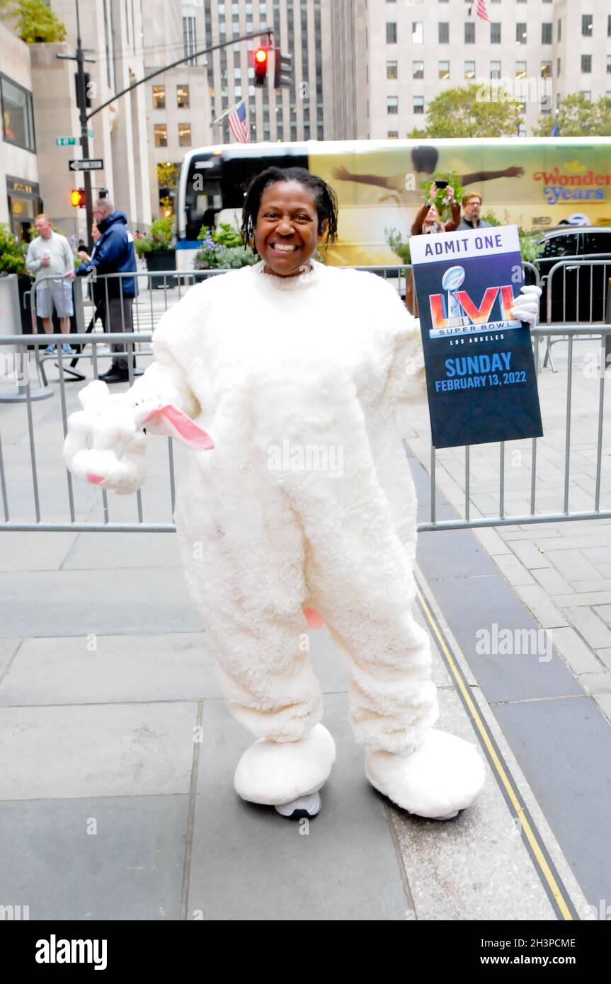 A costumed attendee wins a trip to the Super bowl American Football  championship at the 'Today' TV show Halloween special at Rockefeller  Center. (Photo by Efren Landaos / SOPA Images/Sipa USA Stock