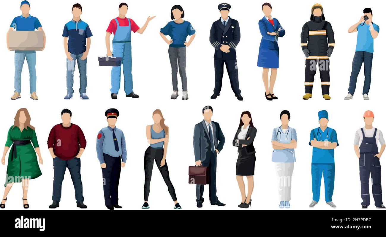 Set of 17 pcs people of different professions on a white background ...