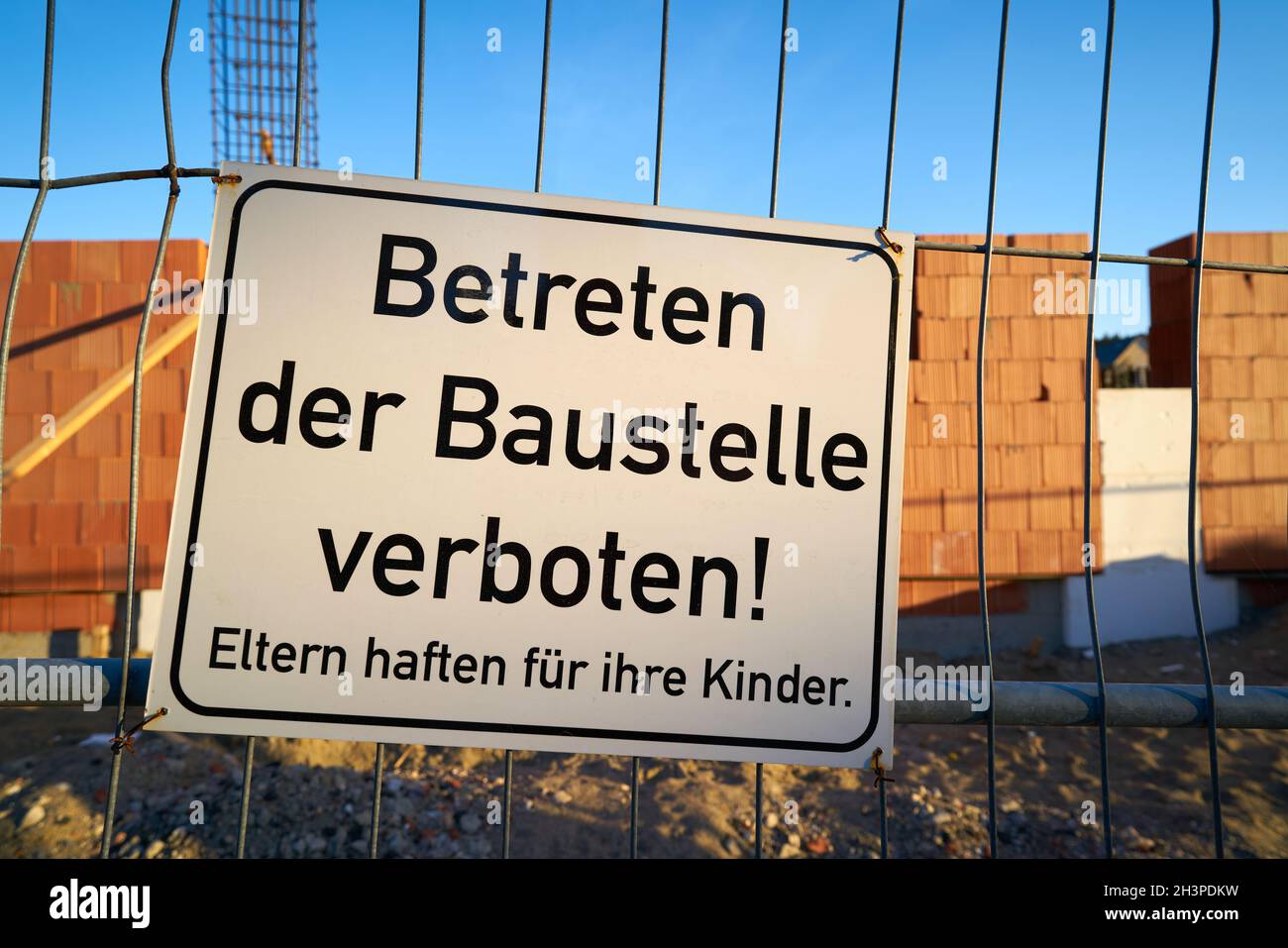 Do not enter the construction site, parents are liable for their children Stock Photo
