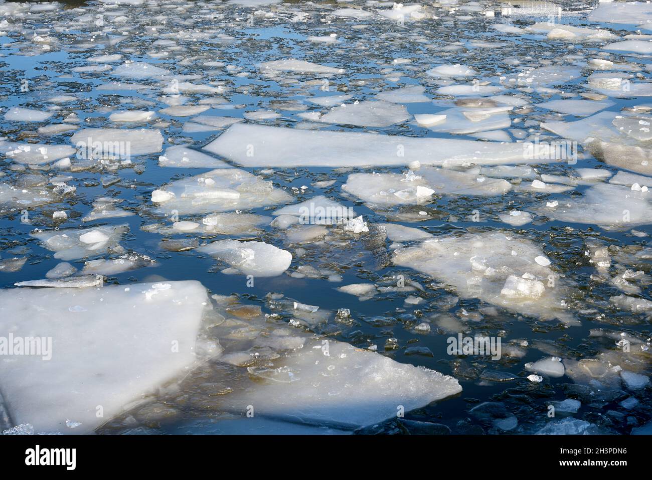 Ice floes on the Mittelland Canal near Magdeburg in Germany in winter
