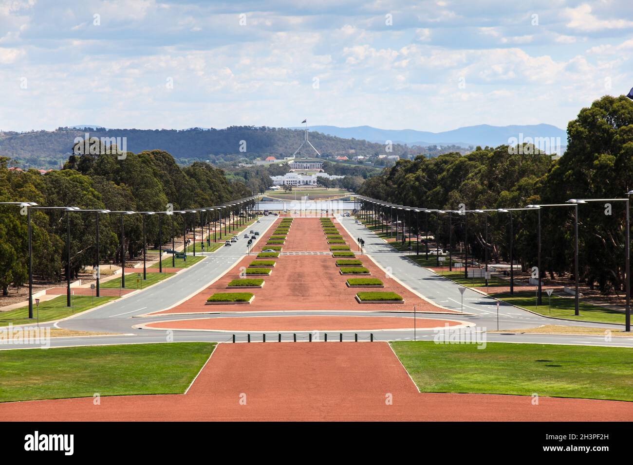 Canberra is Australia's capital city and was selected to be purpose built as the capital city in 1908. This view is from the Australian War Memorial a Stock Photo