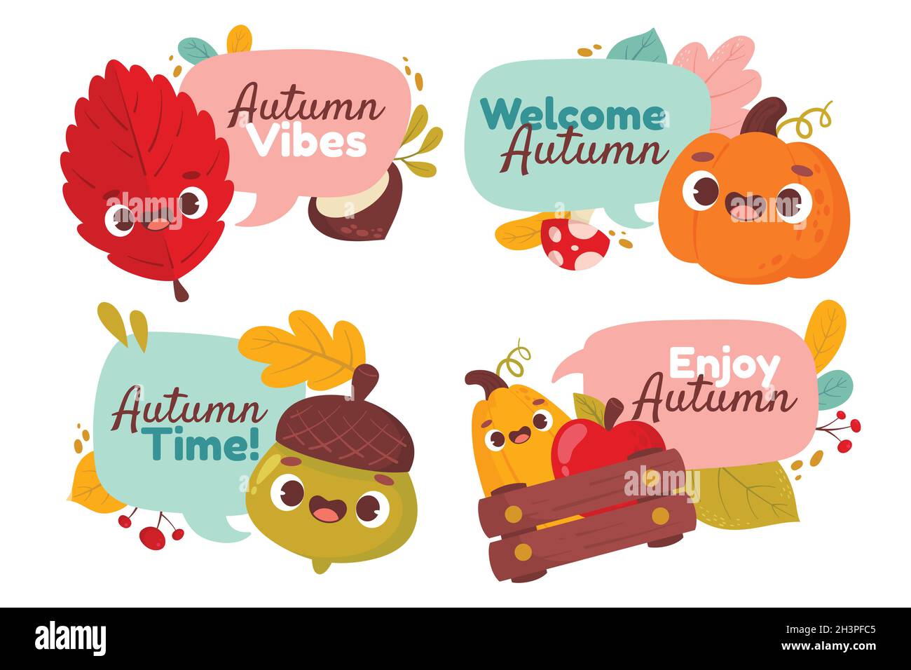 November Label Cartoon cartoon autumn labels collection vector design illustration Stock ...