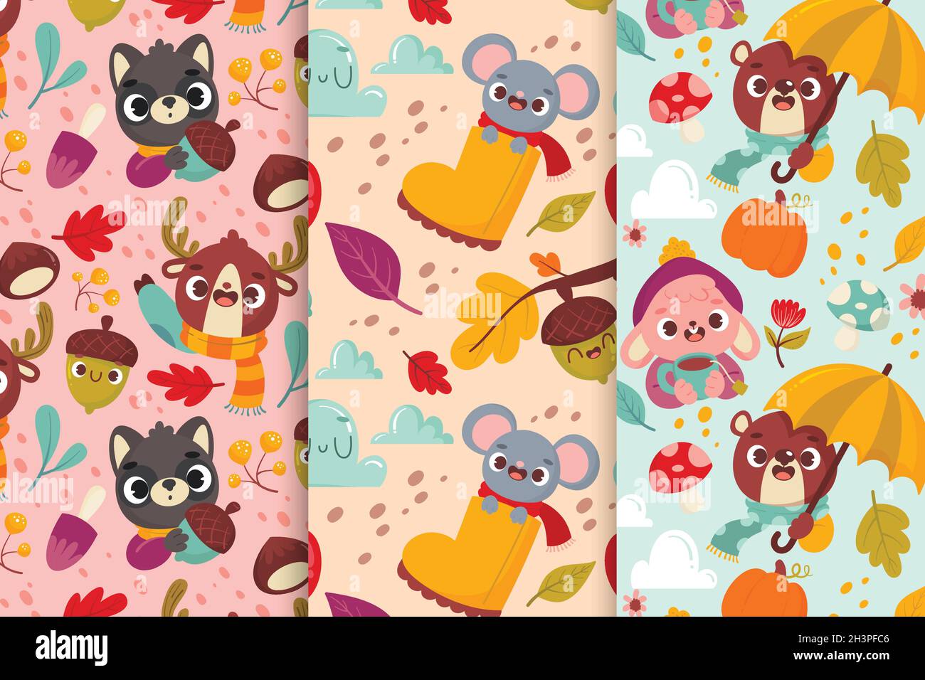 cartoon autumn pattern collection vector design illustration Stock ...