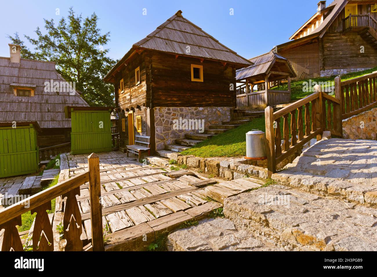 Traditional village Drvengrad Mecavnik - Serbia Stock Photo