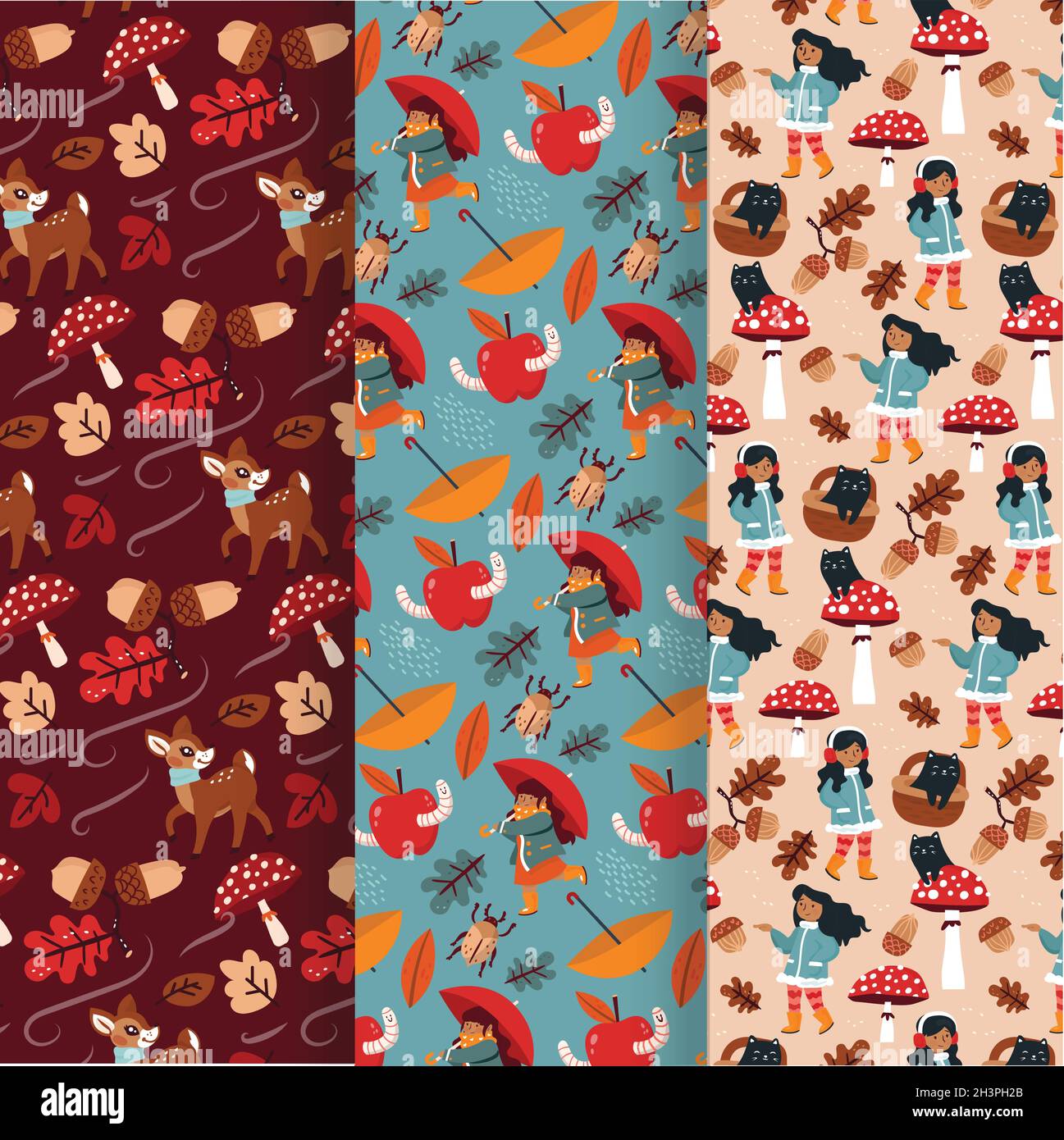 hand drawn autumn pattern collection vector design illustration Stock Vector