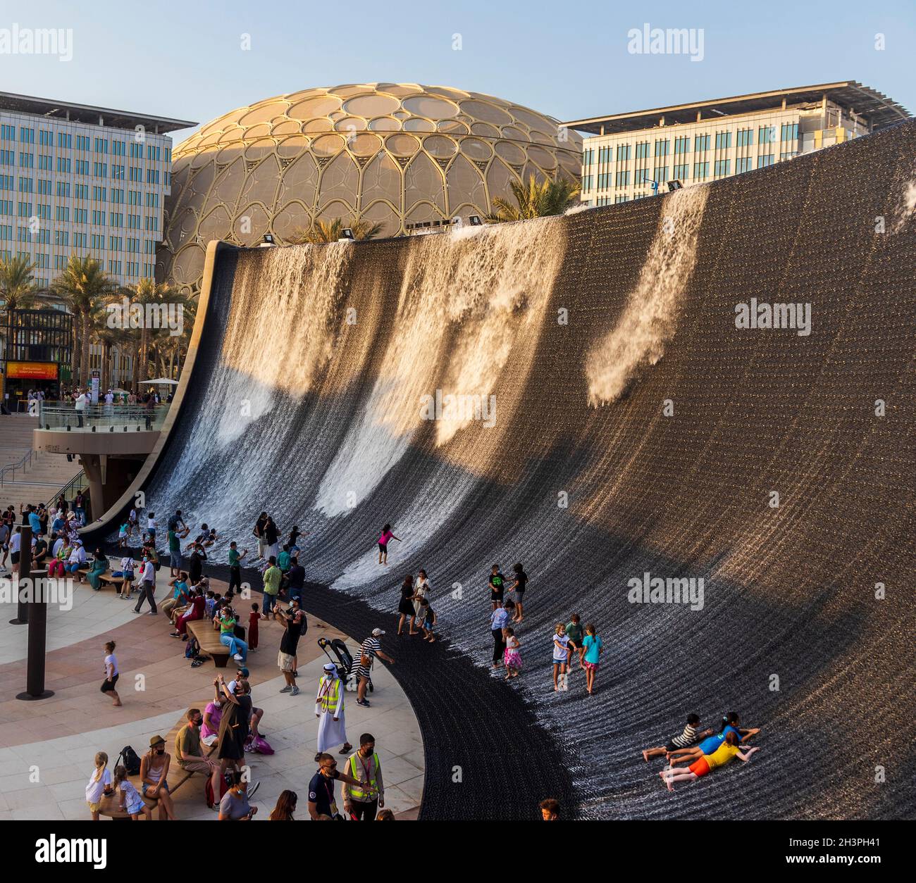 Dubai, UAE - 10.20.2021 Water feature at mobility district of EXPO 2020 ...