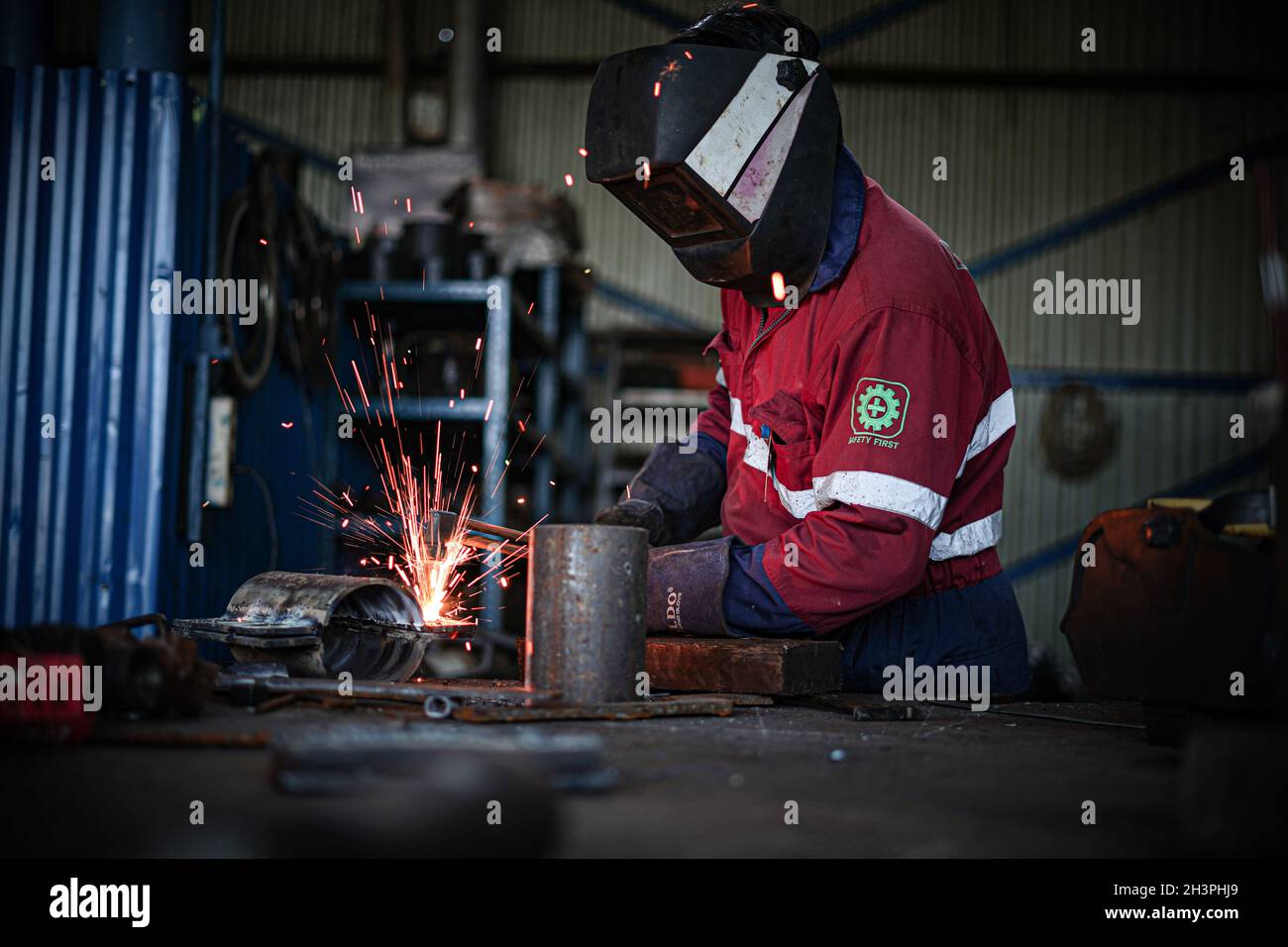 Welding Works in the Workshop Stock Photo