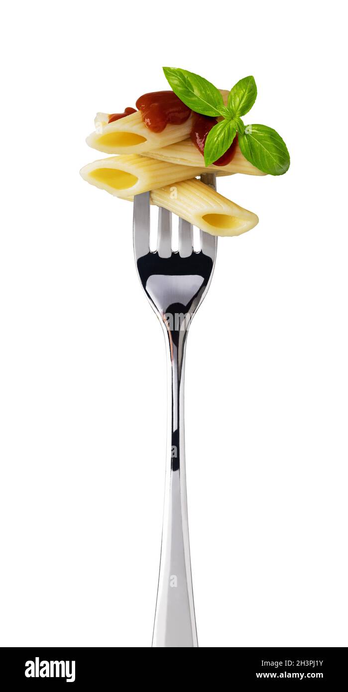Spaghetti on fork on white background Stock Photo