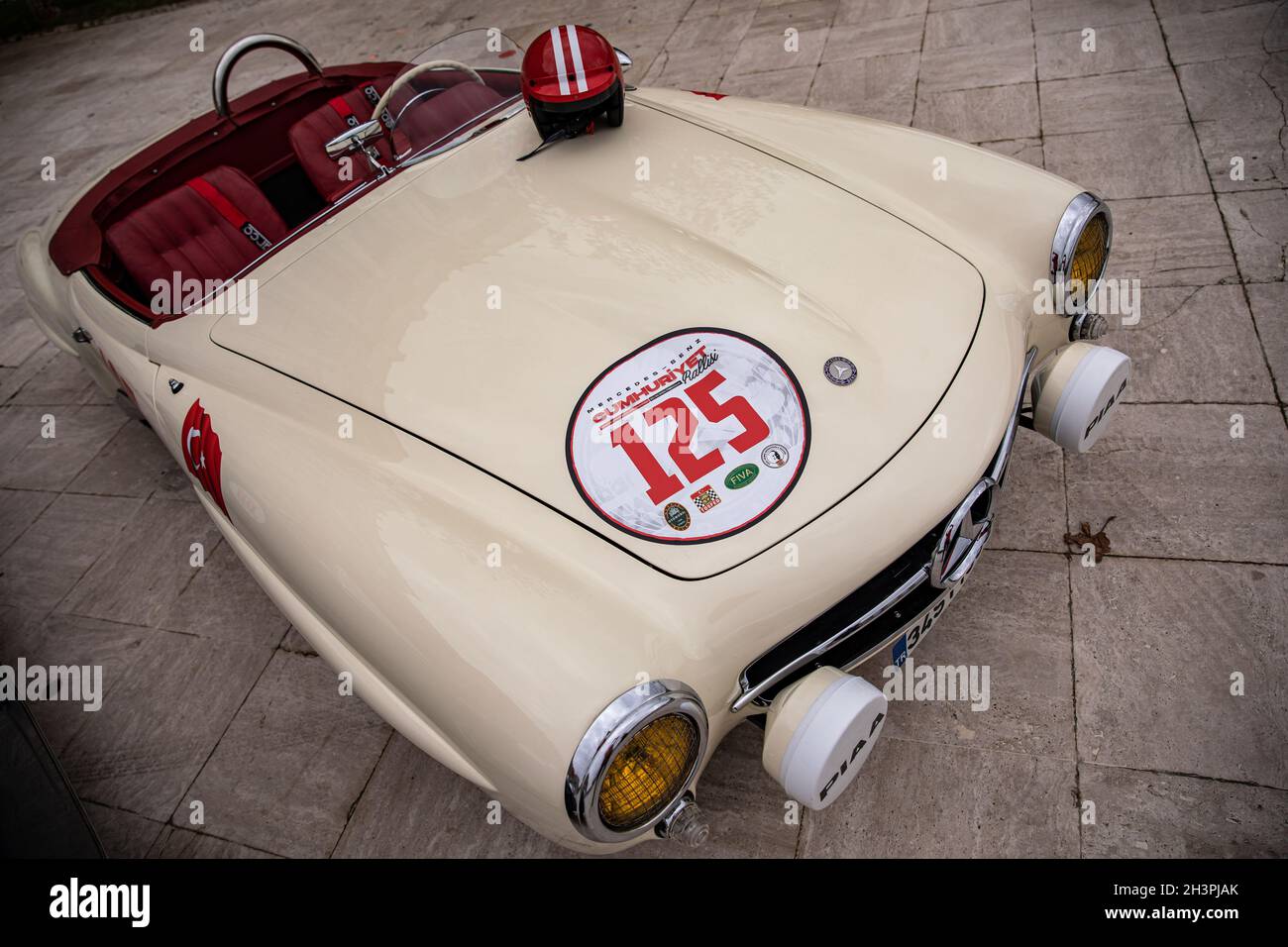 A sports car is seen with a helmet during the Mercedes-Benz Republic ...