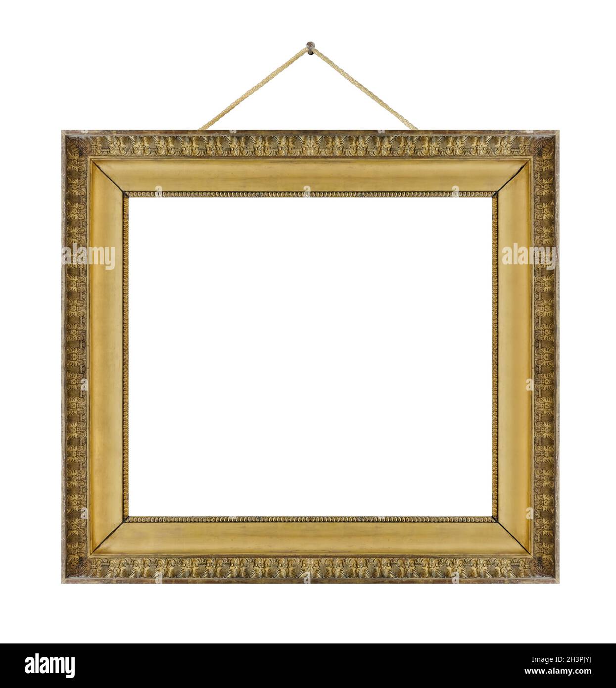 Old wooden picture frame hanging on a rope Stock Photo Alamy