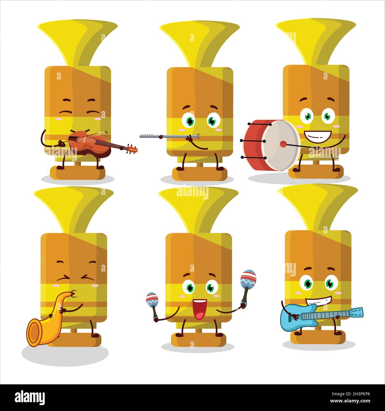 Cartoon character of orange spray trumpet playing some musical instruments. Vector illustration Stock Vector