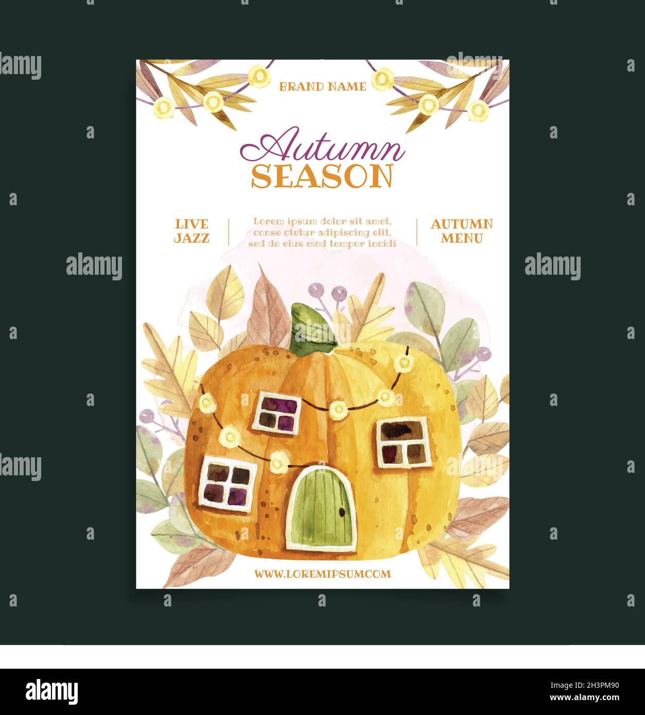 watercolor autumn vertical flyer template vector design illustration ...
