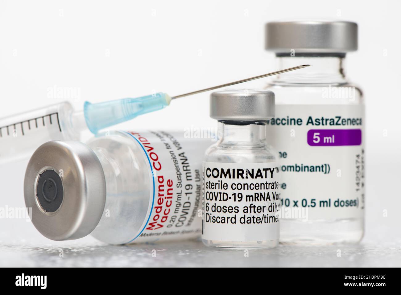 Original vials with vaccine against covid-19 virus Stock Photo